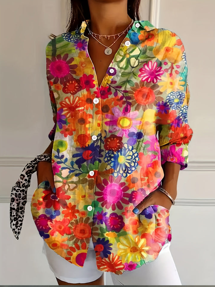 Femme Floral Print Gennemsigtig Knap-Op Skjorte Stilla