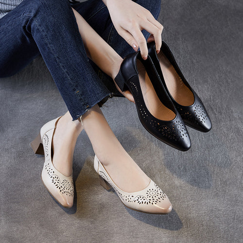 Dame elegante perforerede blokhæls pumps Stilla
