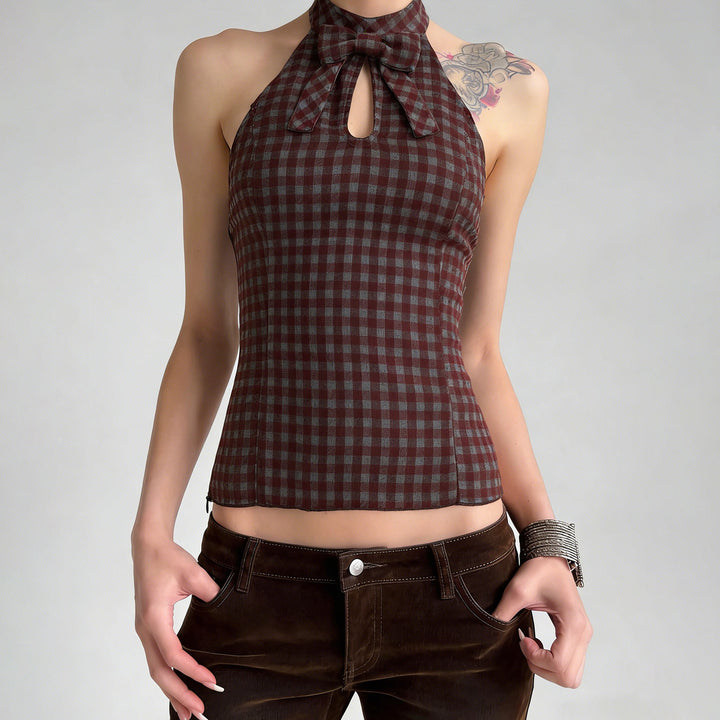 Damen elegantes Haltertop mit verspieltem Schleifen-Detail Skovae