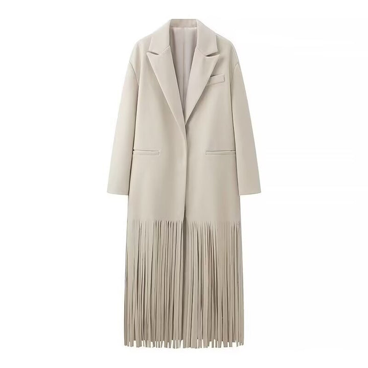 Dame Elegant Trench Coat med Frynse Detaljer og Skræddersyet Pasform Stilla