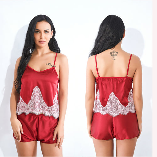 Damer Satin Spids Spaghetti-Top og Shorts Sæt Stilla