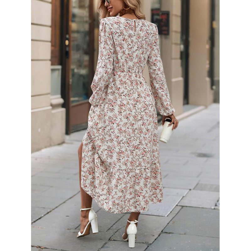 Femme Floral Print Maxi Dress med elegante lange ærmer Stilla