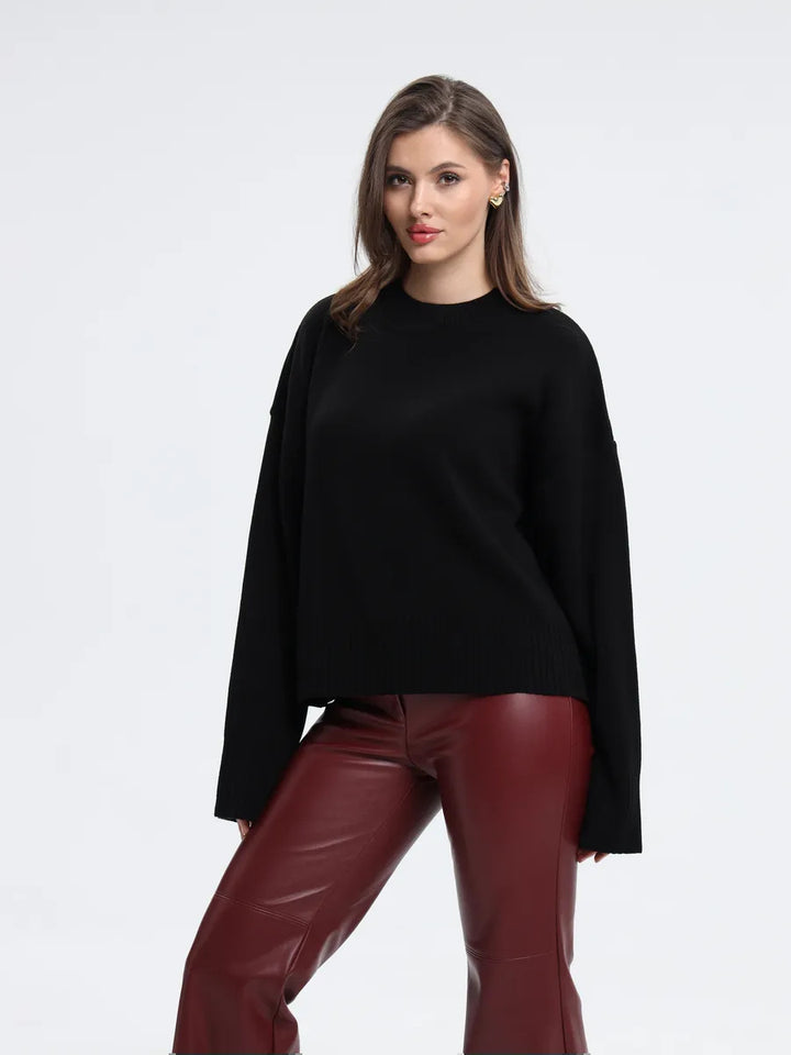 Kvinders afslappede oversized sweater med forkortede ærmer og tekstureret strikkemønster Stilla