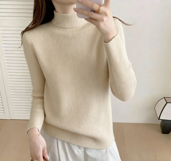 Kvindernes høj kvalitet ribbet sweater med stående krave Stilla