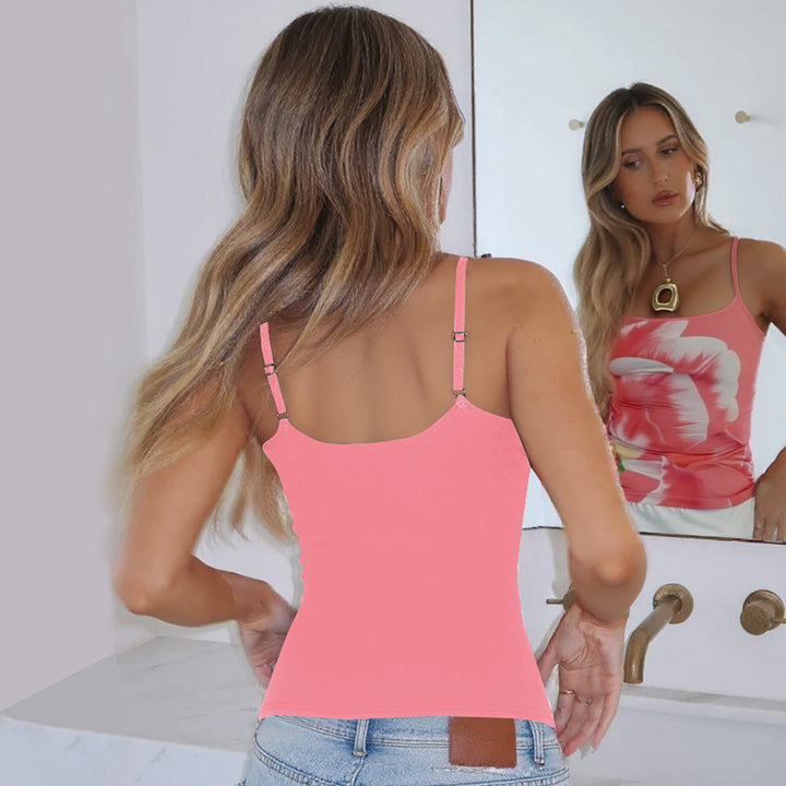 Dame kropsnært tanktop med blomstret design og smalle stropper Stilla