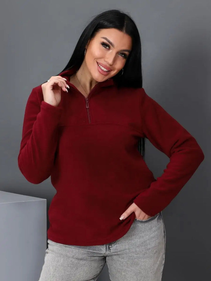 Kvinders fleece pullover med høj krave og praktisk lynlås Skovae