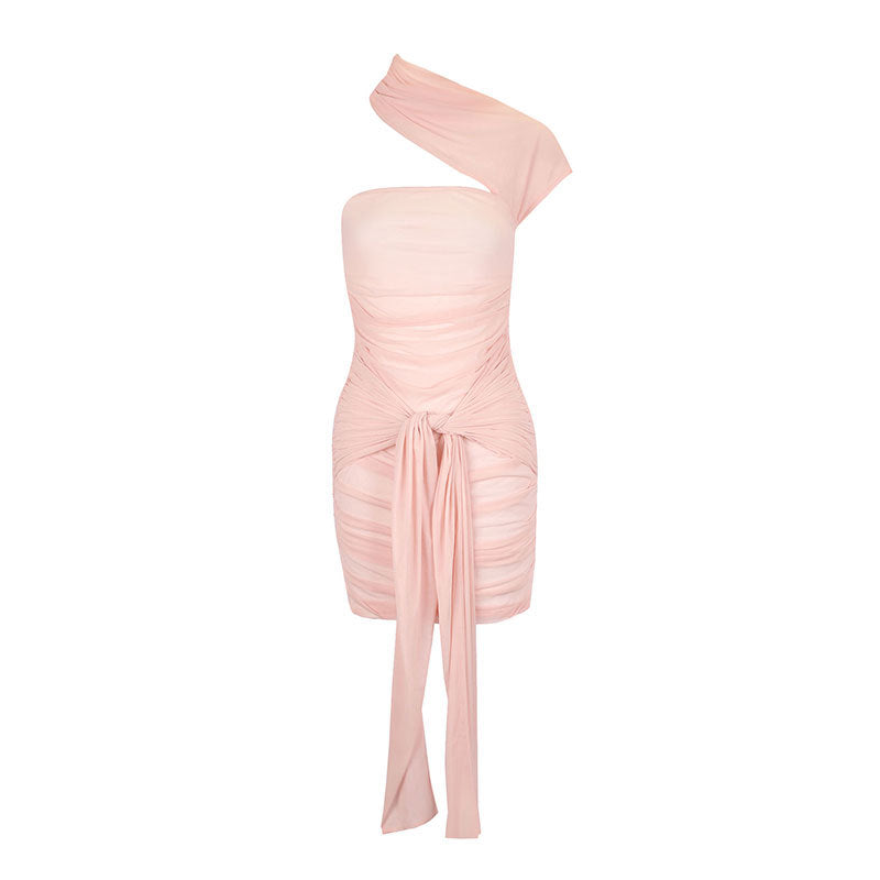 Dame Mini-Raffkjole med asymmetrisk snit og dekorative draperinger Skovae