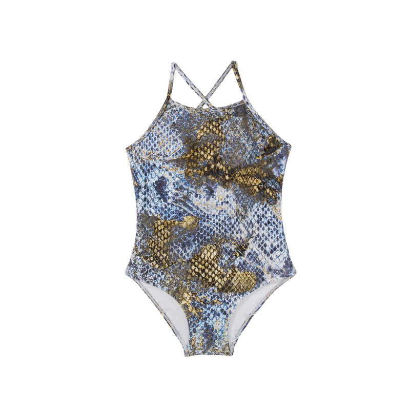 Dame en del badedragt med trendy slangeskinds mønster og sporty racerback Stilla