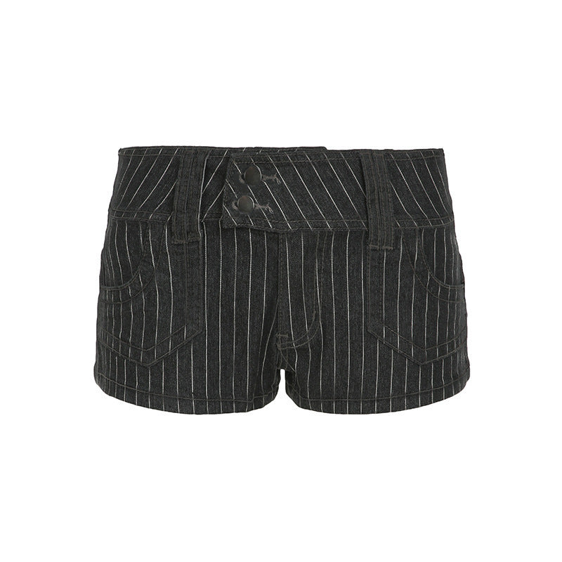 Dame Designer Denim shorts med stribet mønster og tætsiddende pasform Skovae