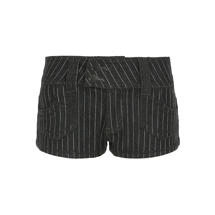 Dame Designer Denim shorts med stribet mønster og tætsiddende pasform Skovae