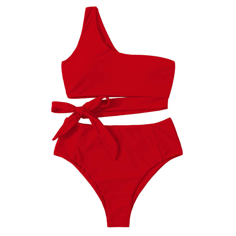 Dame Enkelt Bikini med høj talje og elegant knude Skovae