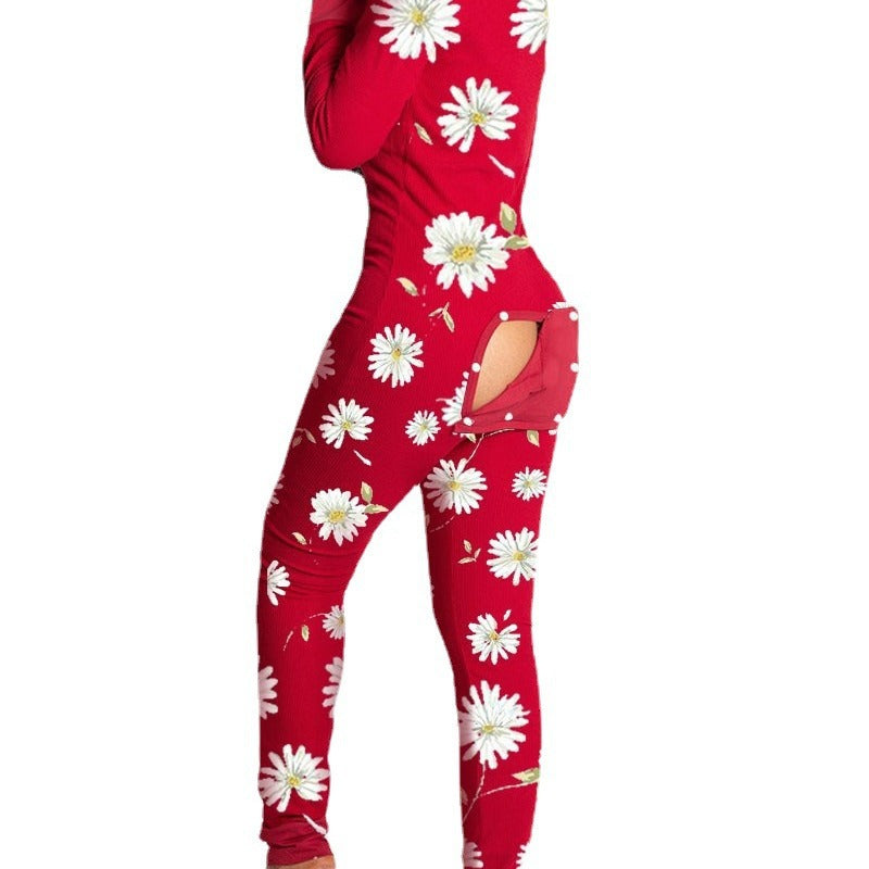 Kvinders onesie med hjertemotiv og blødt stof Skovae