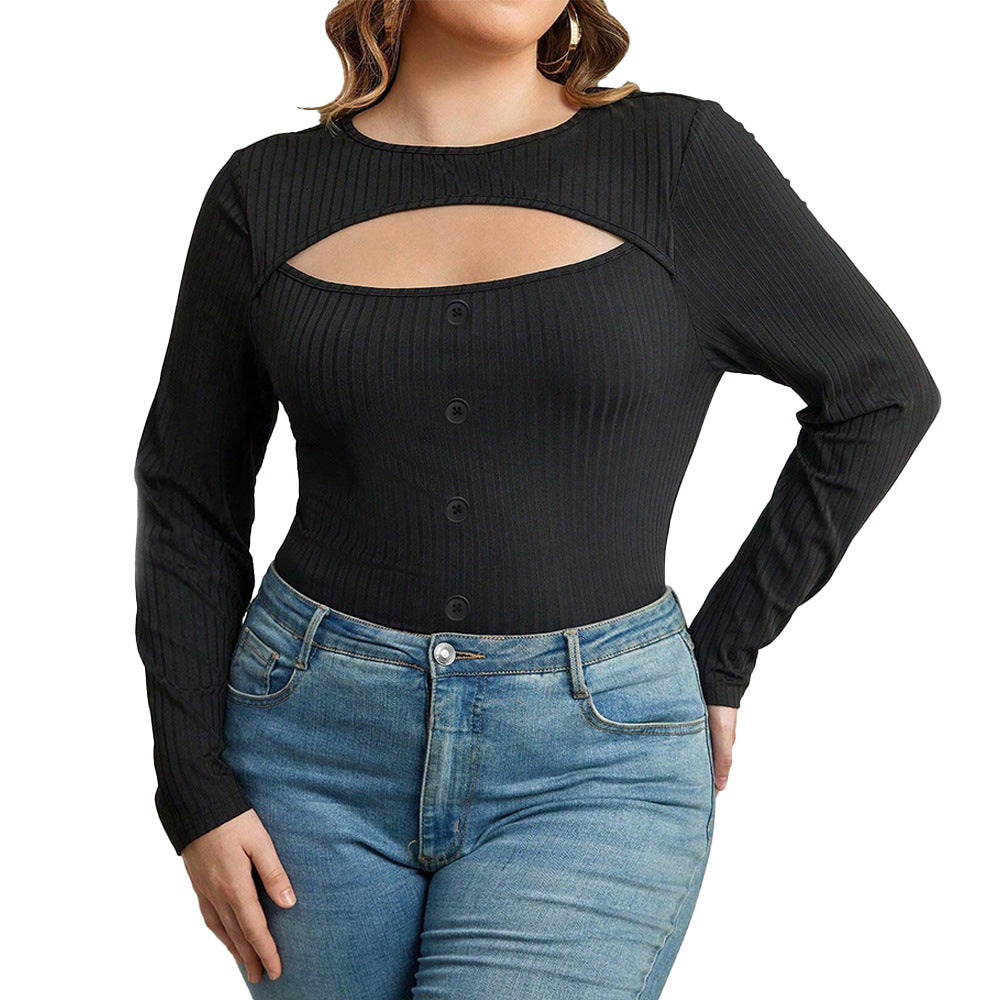Dame tætsiddende langærmet body med moderne cut-out-design Stilla