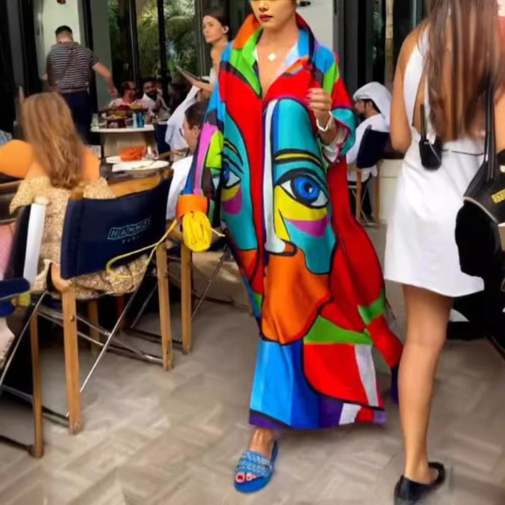 Dame Oversized Kaftan med kunstnerisk design Stilla