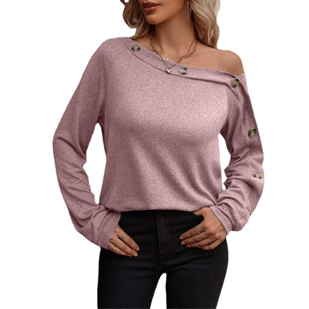 Dame Off-Shoulder Top med dekorative knapdetaljer og afslappet pasform Stilla