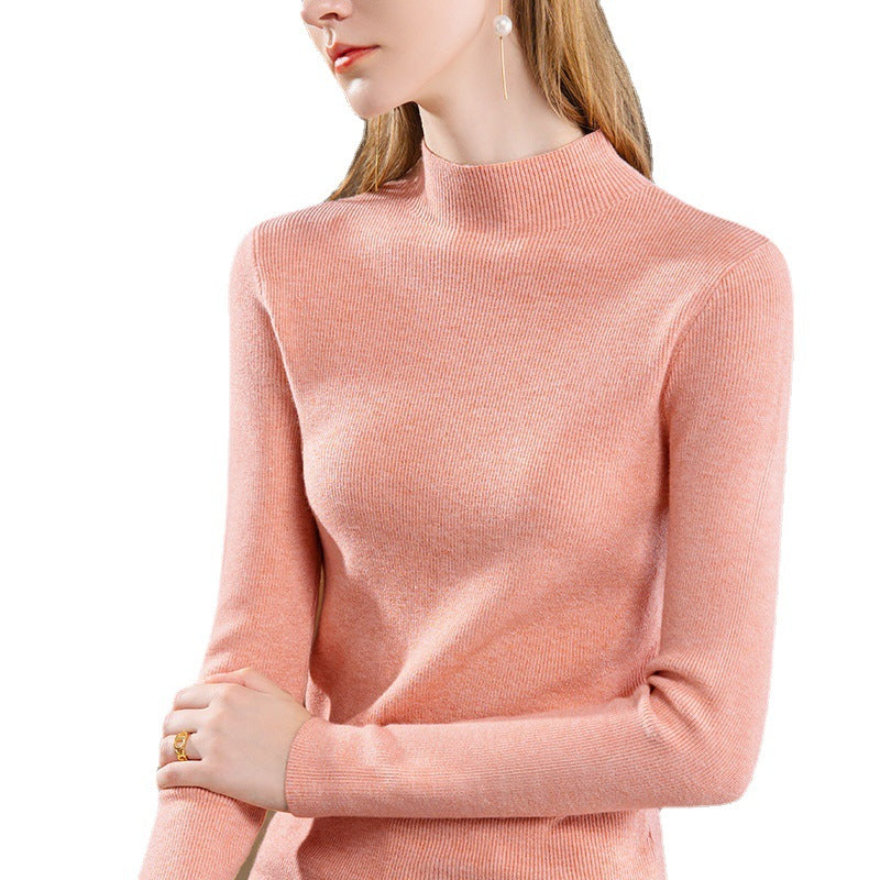 Dame langærmet sweater med moderne ståkrave og fin struktur Stilla
