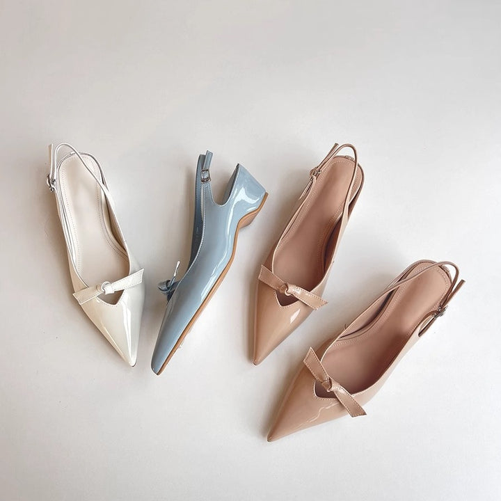 Dame Slingback Ballerinaer med spids tåparti og dekorativ bue Stilla
