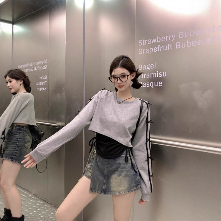 Kvinders afslappede cropped sweatshirt med sidelinning Stilla