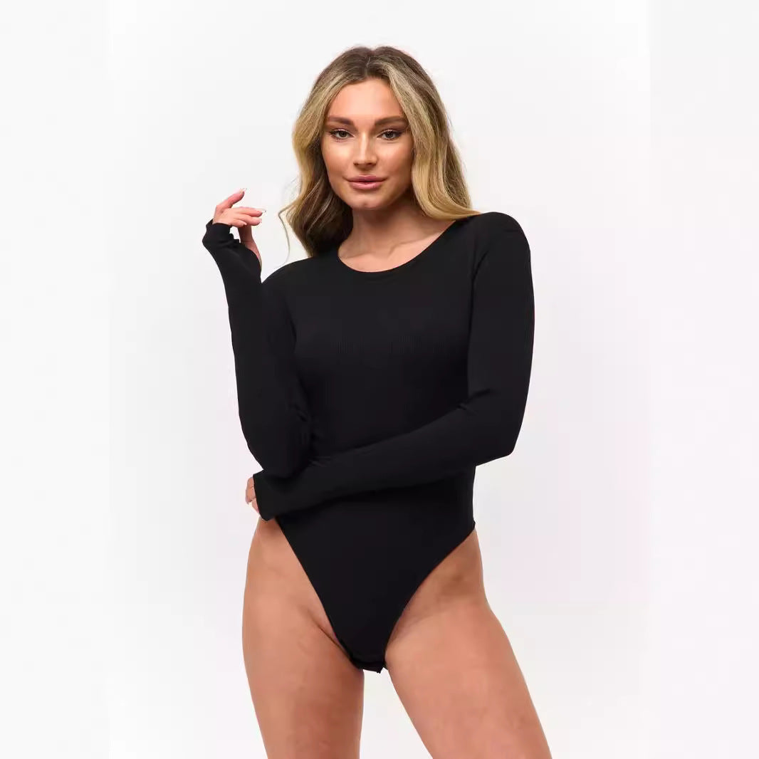 Dame langærmet bodysuit med elegant rib design og tætsiddende snit Skovae