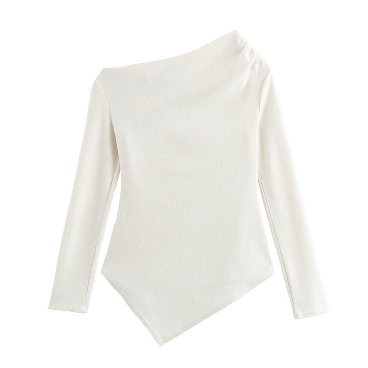 Dame Asymmetrisk Langærmet Top med elegante Rynkedetaljer og tætsiddende Silhuet Stilla
