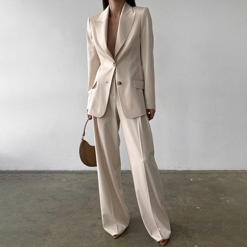 Dame elegant blazer-buks sæt med taljeret snit og bredt ben Stilla