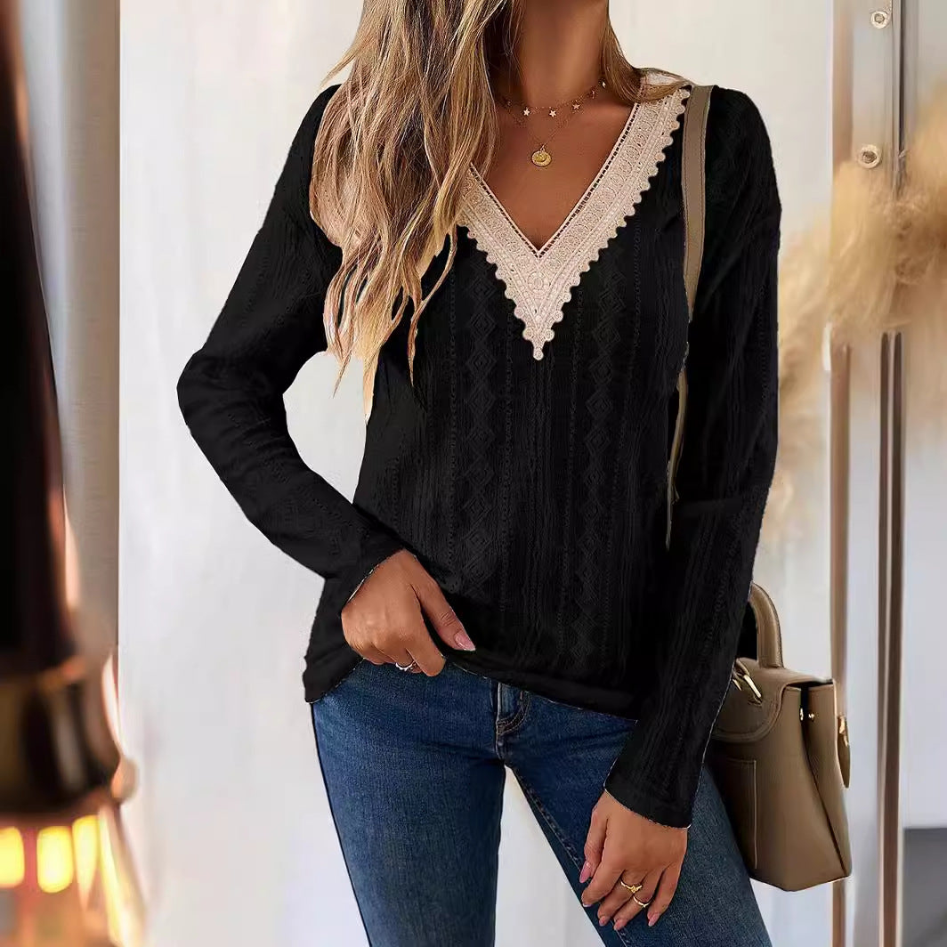 Damebluse med detaljeret blonderanding Stilla