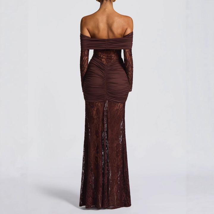 Damer Elegant Spids-Maxikjole med elegant Off-Shoulder Design og Rynker Skovae