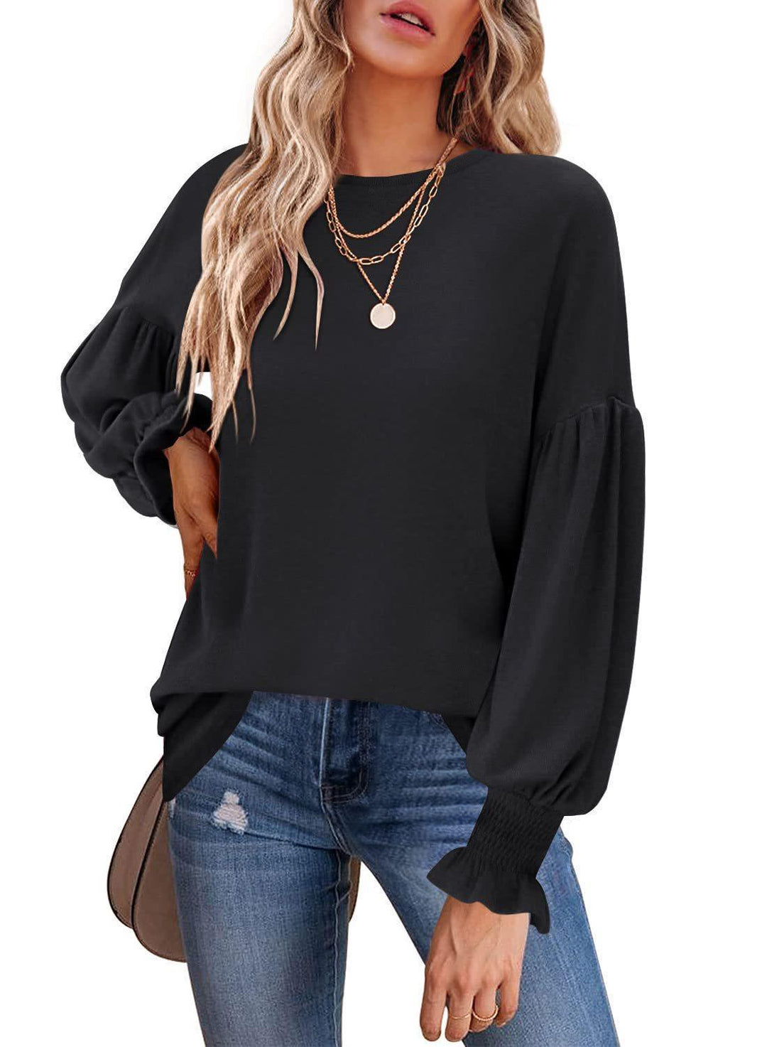 Dame afslappet sweater med ballonærmer og raffineret kant Stilla