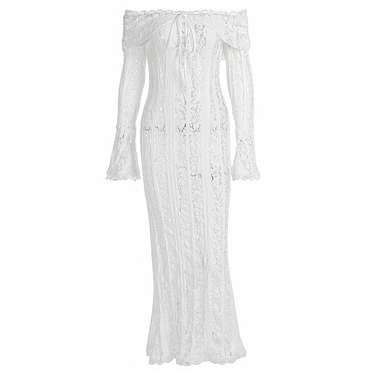 Damer Elegant Blondekjole i tætsiddende snit med Off-Shoulder Design Skovae