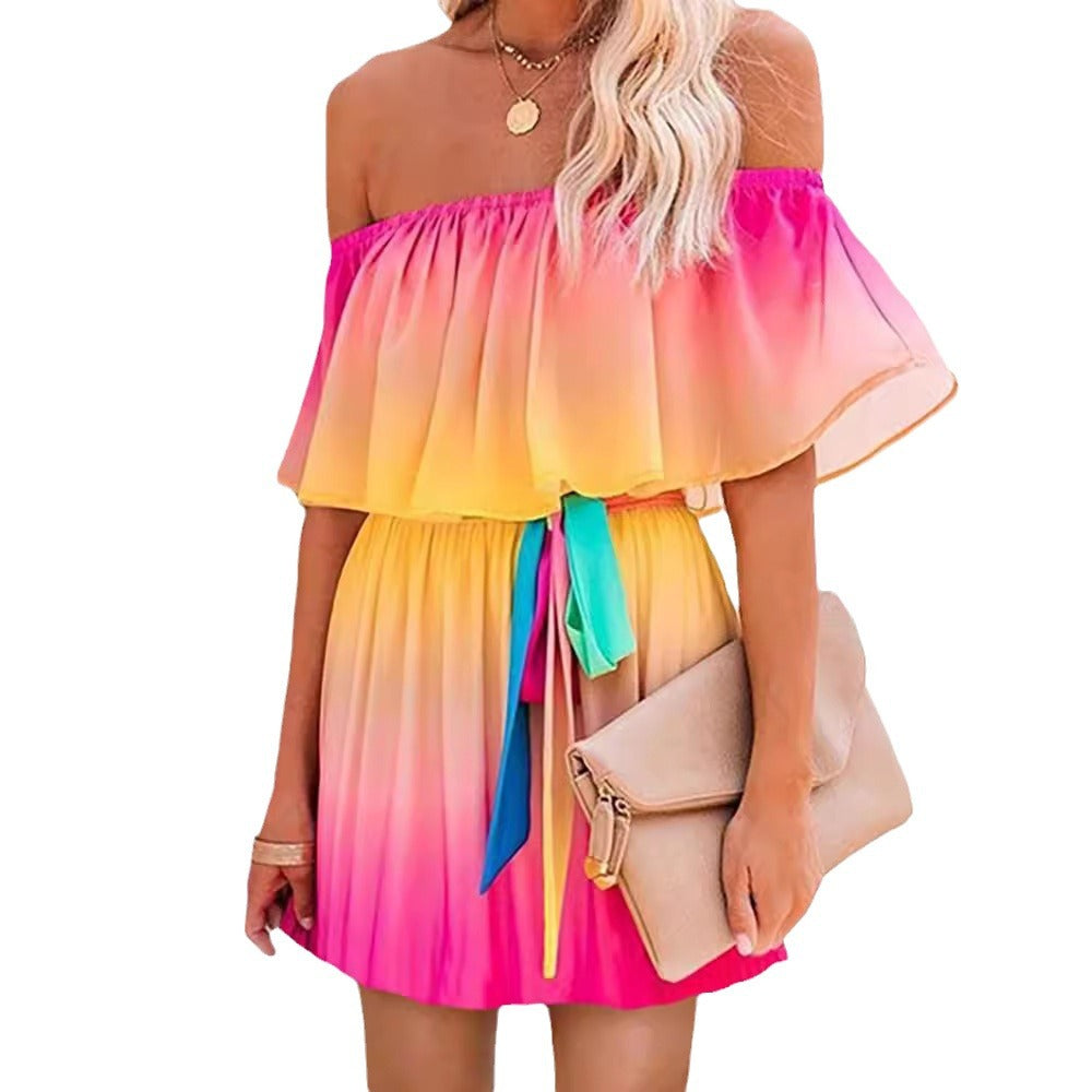 Dame Off-Shoulder Minikjole med farvegradient og taljebælte Stilla