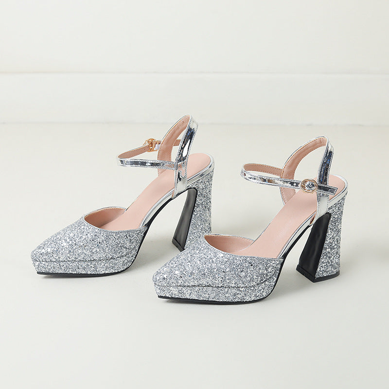 Dame Chunky Glitter Platform Højhælede Sko med justerbar Ankelsnor Stilla