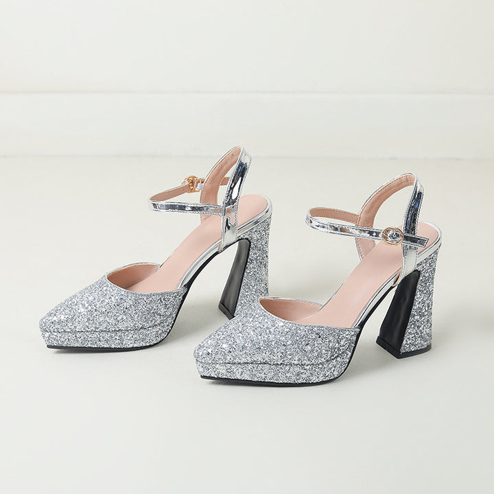Dame Chunky Glitter Platform Højhælede Sko med justerbar Ankelsnor Stilla