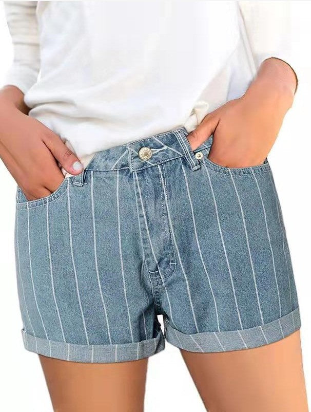 Dame Regular Fit Jeans-Shorts med modestribe mønster Stilla