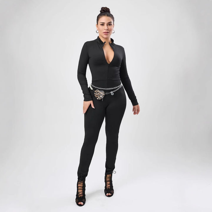 Dame figursyet Jumpsuit med ståkrave og lynlås Stilla
