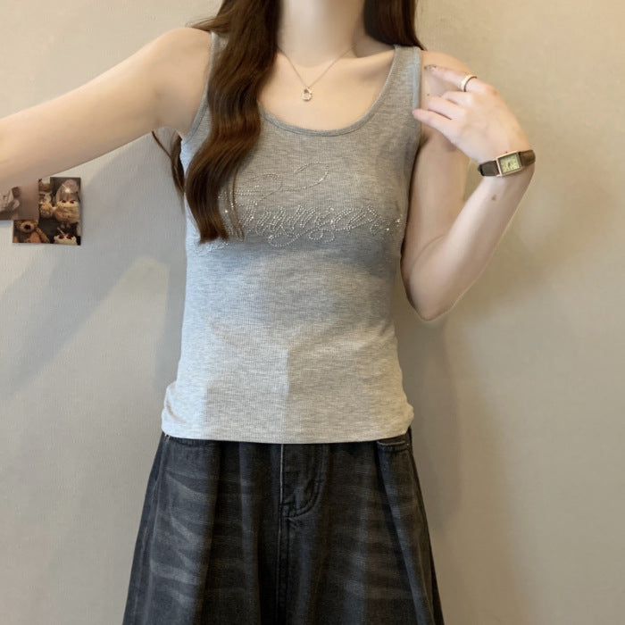 Dame Sleek Rib-top med Strassdetaljer Stilla