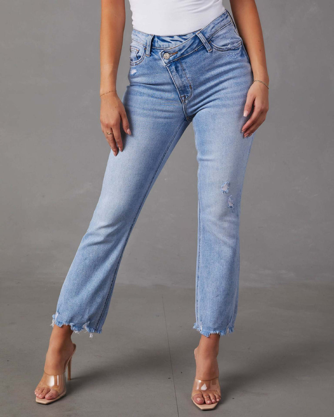 Damer Mom Jeans med flossede kanter Stilla