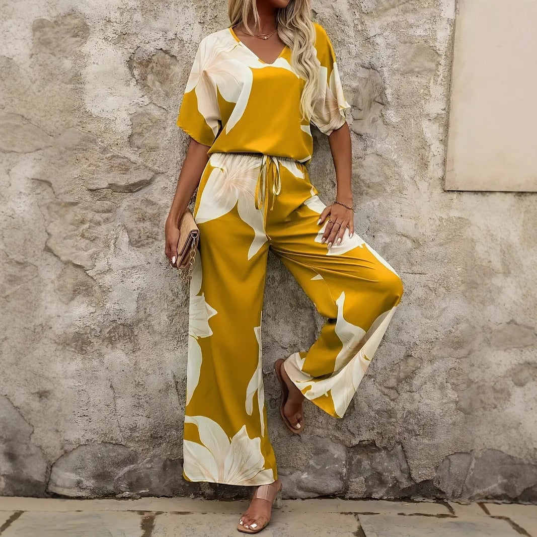 Dame Floral Print Bred Ben Overall Sæt Stilla