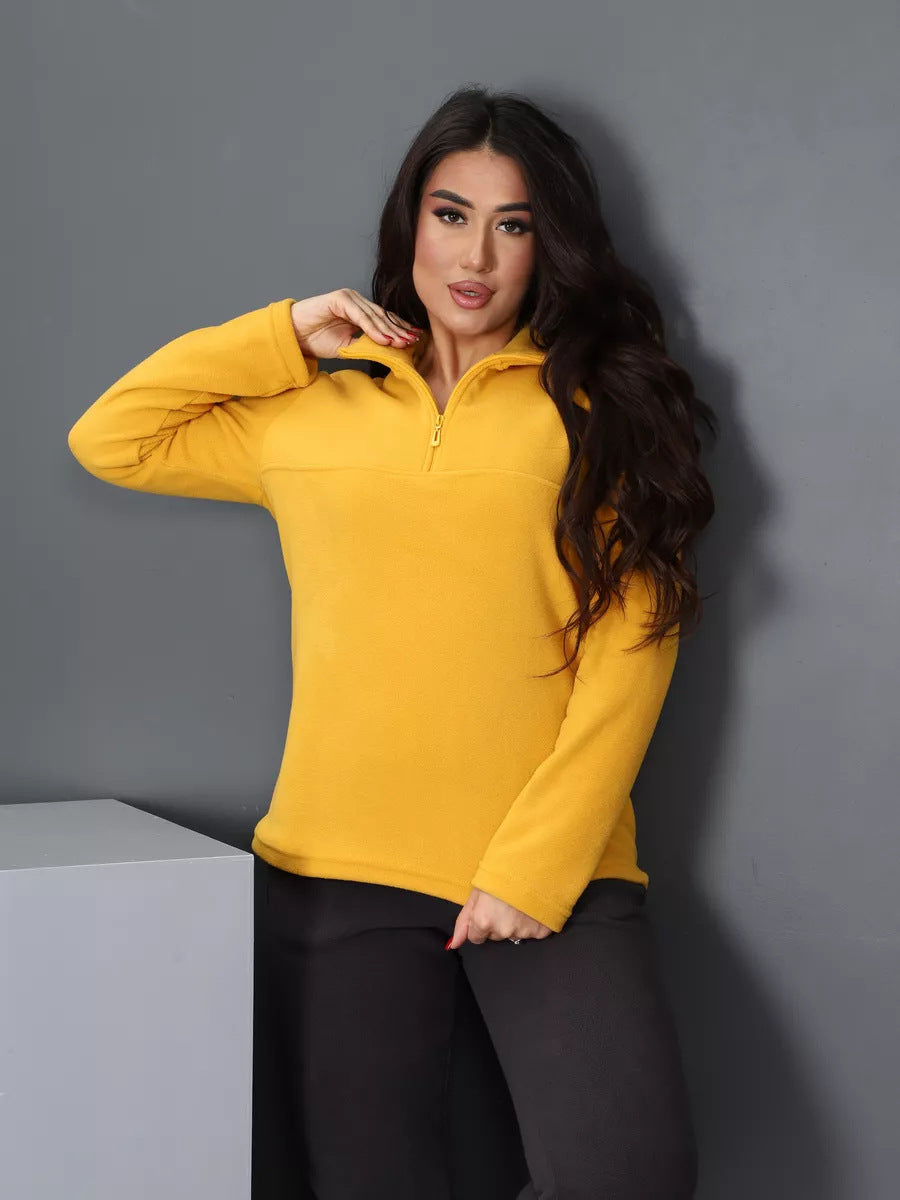 Kvinders fleece pullover med høj krave og praktisk lynlås Skovae
