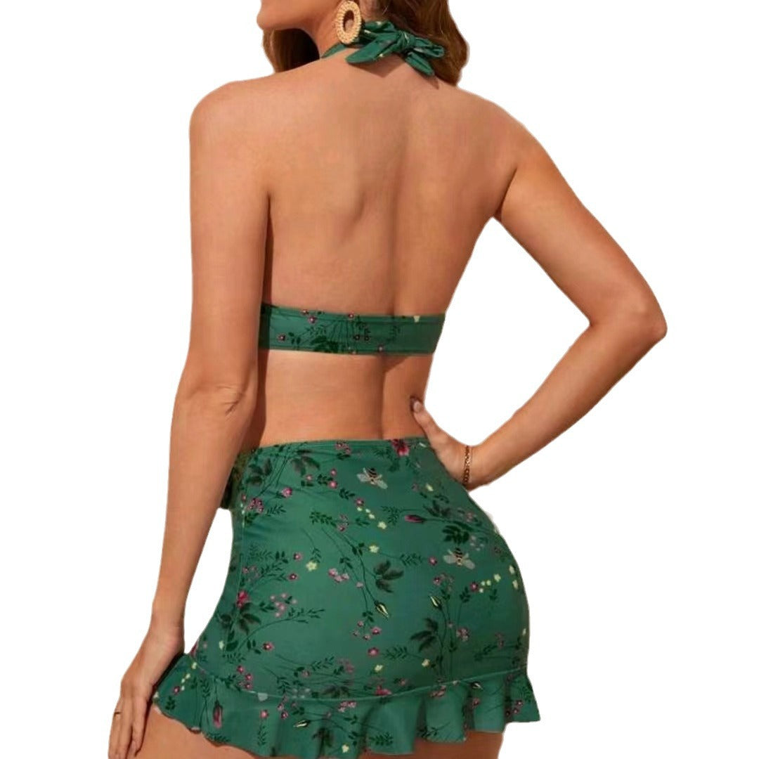 Dame Strand-Bikini-Sæt med blomstrede Ruffle-Nederdel-detaljer og halterneck Top Stilla