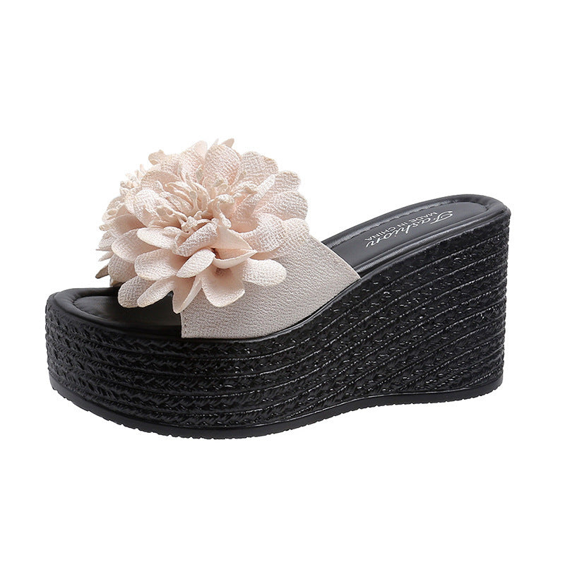 Dame Wedge-Pantoletten med blomsterdekoration og skridsikker sål Stilla