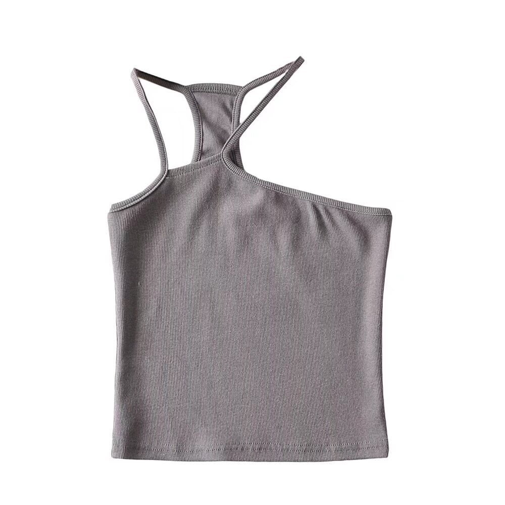 Dame asymmetrisk spaghetti-strop top med smart rippet design og sporty snit Stilla