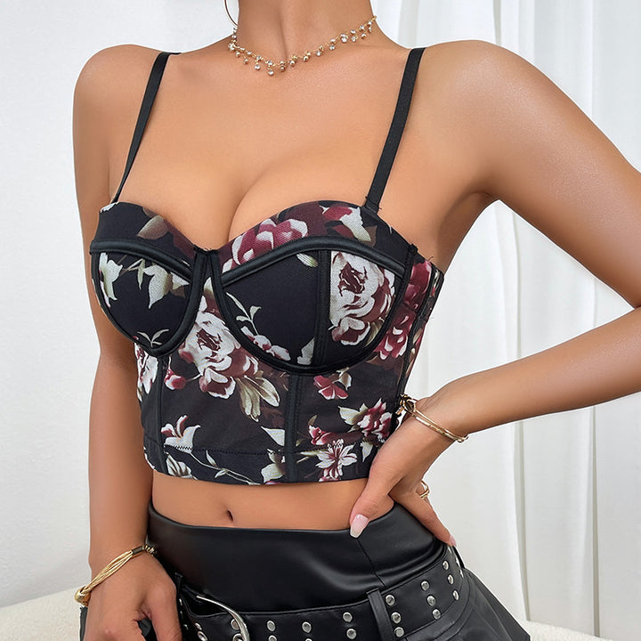 Dame Korset-top med blomstret design Stilla