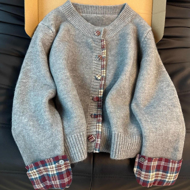 Damer Cozy Cardigan med Ternet Mønster Stilla