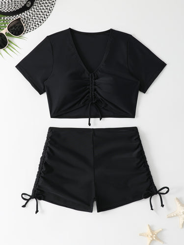Dame Crop-Top Badeoutfit med rynke og justerbar talje Stilla