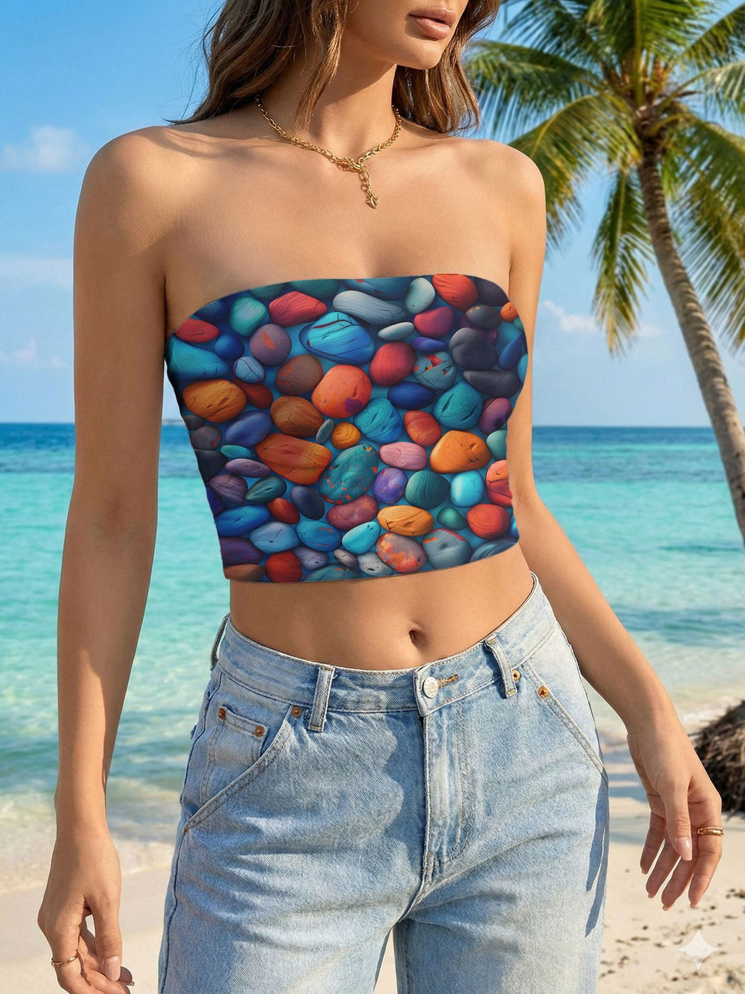 Dame Bandeau-top med livligt blomsterdesign Skovae