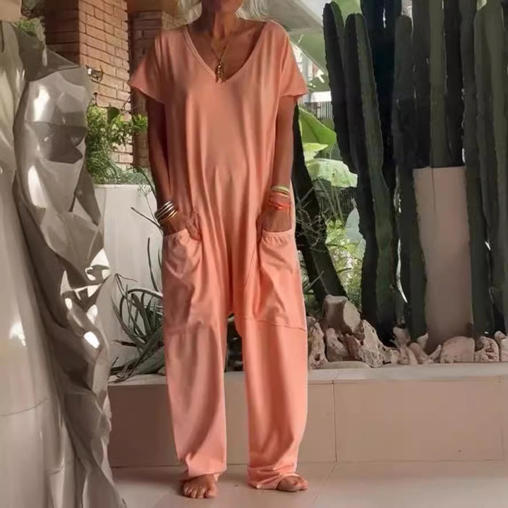 Dame Lässig Jumpsuit med praktiske lommer og V-hals Stilla