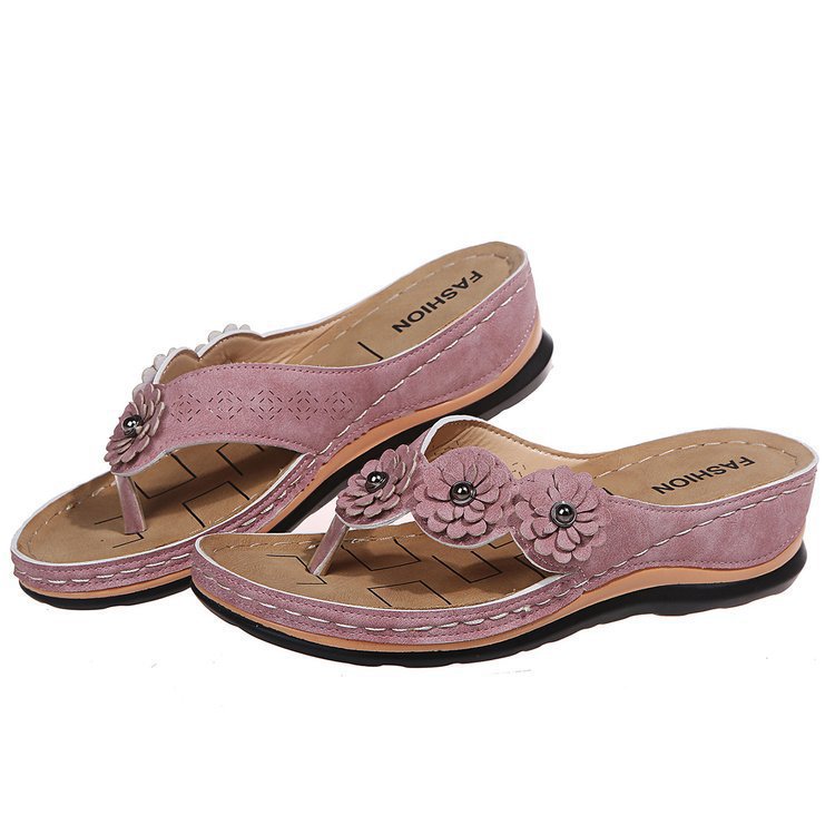 Dame mode tåsplit sandaler med blomster accenter og ergonomisk fodseng Stilla