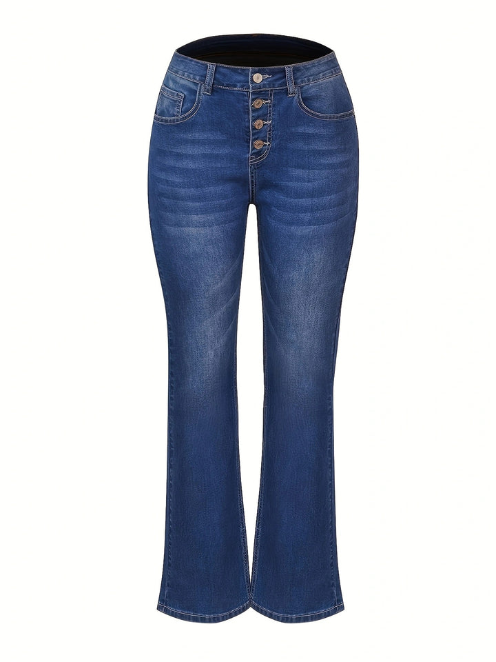 Dame Bootcut Jeans med høje knapdetaljer og komfortabel stræk Stilla
