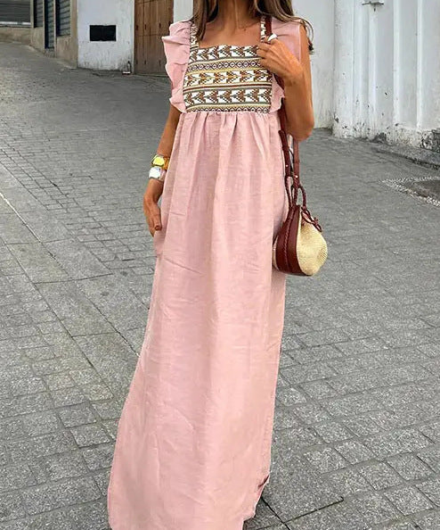 Dame Maxikjole med broderi Stilla