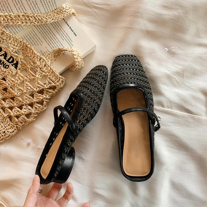 Dame Woven Mary Jane Clogs med justerbar rem Stilla